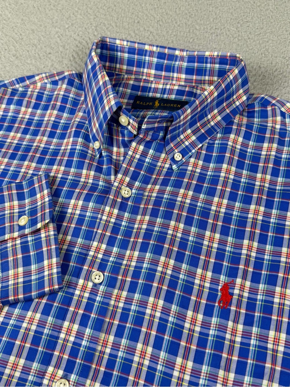 Ralph Lauren Shirt Mens XL Blue Plaid Button Down Long Sleeve Pony Cotton